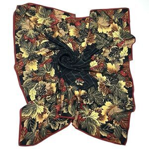 Boston Museum of Fine Arts Silk Scarf Black with Colorful Fall Leaves Print